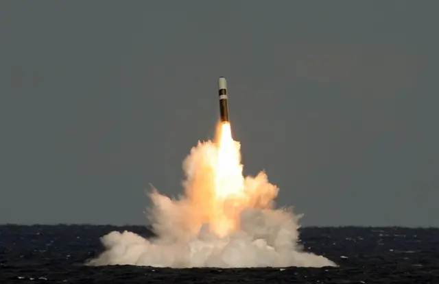 Video grab showing an unarmed Trident II (D5) ballistic missile fired by HMS Vigilant during a test launch