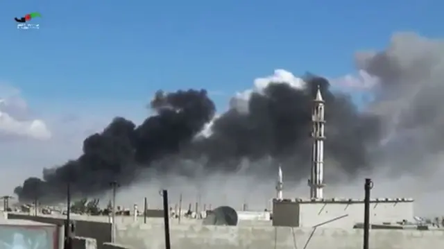 Air raid on Talbiseh, Homs province, Syria