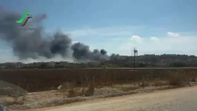 Screengrab from video posted online by opposition activist purportedly showing aftermath of Russian air strikes in Talbiseh, Homs province. 30 Sept 2015