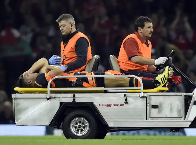 Rhys Webb is carried off on a stretcher