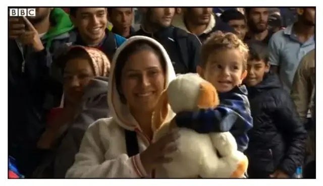 A woman and child at Munich train station