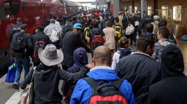 People arriving at Munich train station