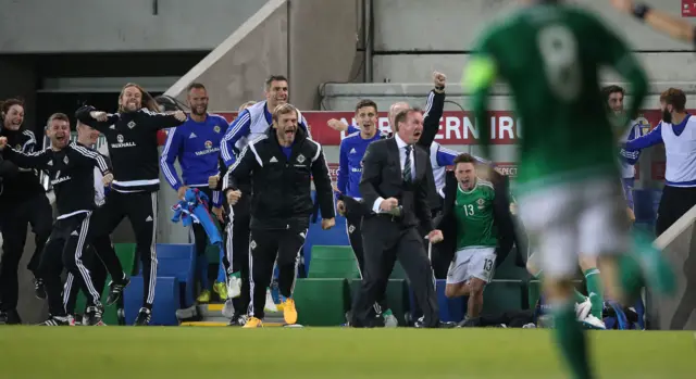 The Northern Ireland bench celebrate