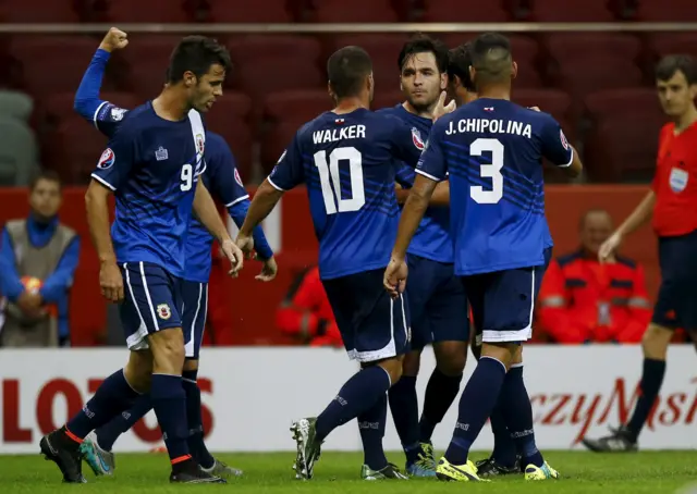 Gibraltar celebrate their goal