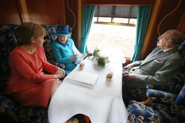 The Queen and the Duke of Edinburgh with First Minister Nicola Sturgeon