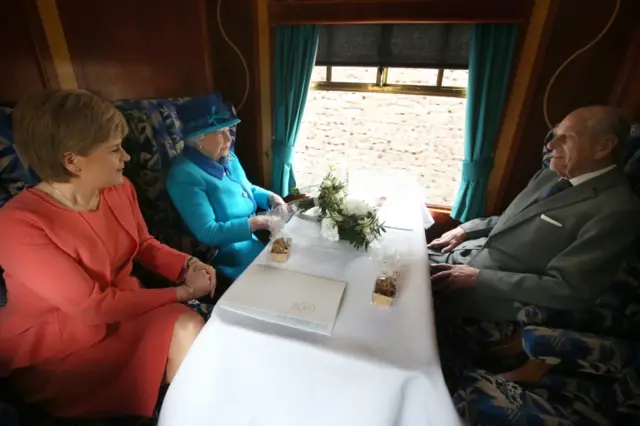 The Queen, Prince Philip and Scottish First Minister Nicola Sturgeon