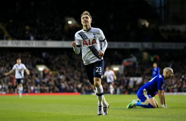 Christian Eriksen celebrates his goal