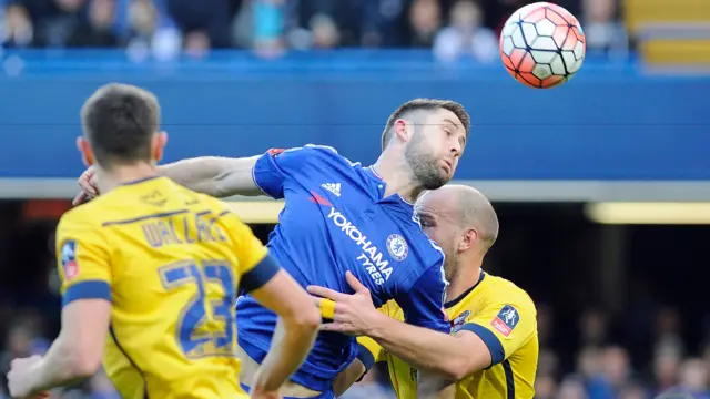 Gary Cahill heads the ball