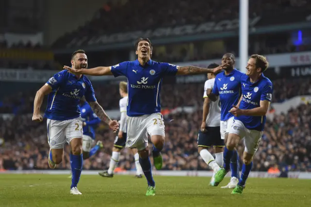 Leicester celebrate last year's FA Cup win over Tottenham