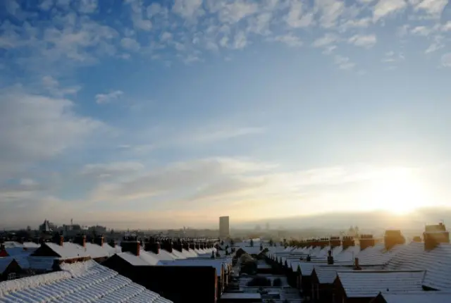 Snow on rooftops