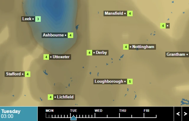 Weather temperatures for 3am on Tuesday January 11