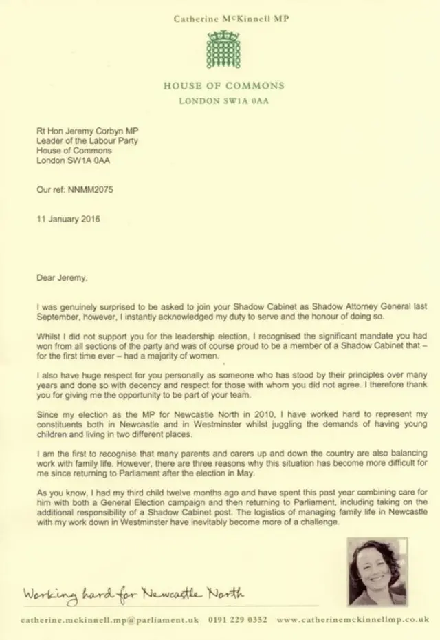 Catherine McKinnell resignation letter