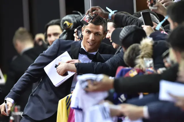 Cristiano Ronaldo arrives at the Ballon d'Or ceremony