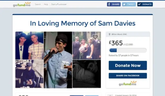 Sam Davies fundrising page