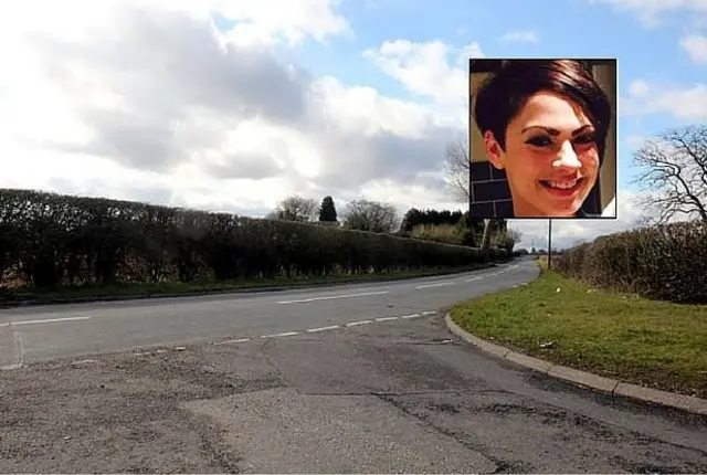 The scene of the crash and a picture of Stephanie Oakenfull inset