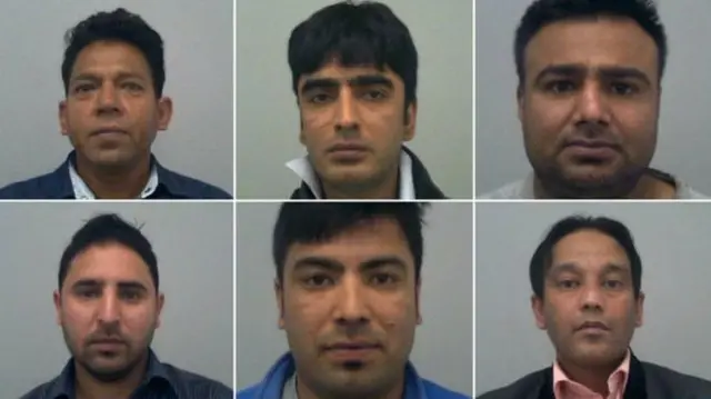 Clockwise from top left: Vikram Singh, Akbari Khan, Asif Hussain, Mohammed Imran, Taimoor Khan and Arshad Jani were all found guilty