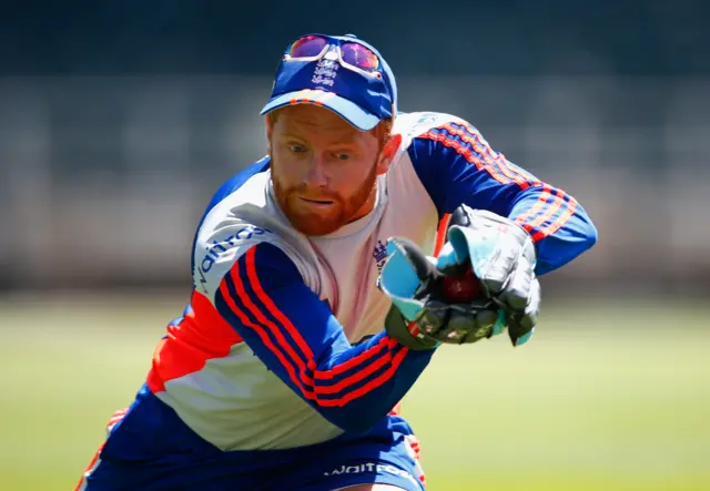 Jonny Bairstow of England catches in a practice session during England media access at the Wanderers Stadium on January 11, 2016 in Johannesburg, South Africa