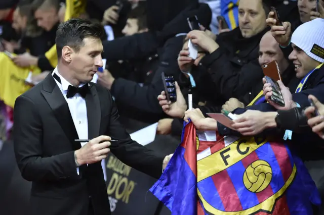 Lionel Messi arrives at the Ballon d'Or ceremony