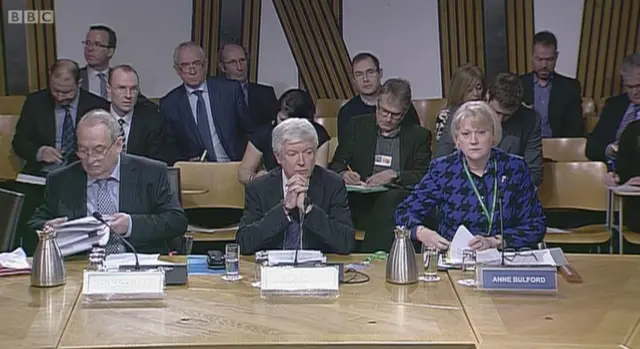 BC Director General Tony Hall, BBC's managing director of finance and operations Anne Bulford and BBC Scotland Director Ken MacQuarrie.