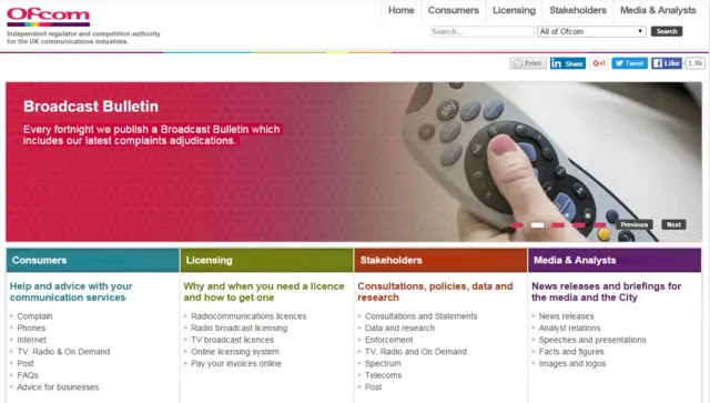 Ofcom website homepage