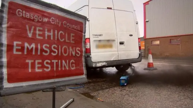 Van having emissions tested