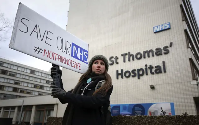 Paediatric surgery registrar Naomi Wright outside St Thomas Hospital in London as junior doctors go on strike for 24 hours