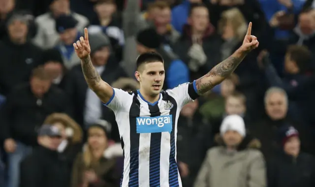 Aleksandar Mitrovic celebrates