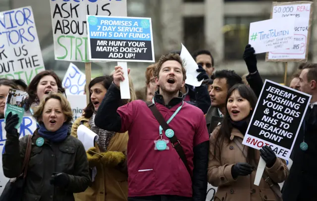 Protesters outside St Thomas' Hospital in London