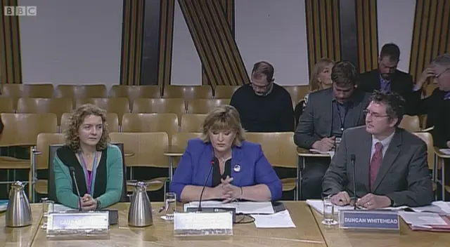 Culture Secretary Fiona Hyslop, Laura Turney and Duncan Whitehead from the Scottish government.