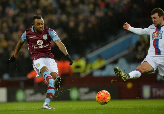 Jordan Ayew of Aston Villa passes the ball