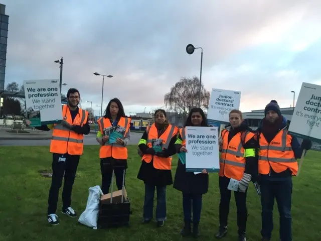 Junior doctors strike outside City Hospital, Birmingham.