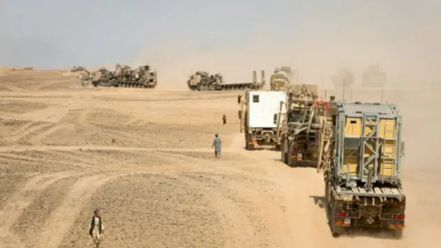 British troops in the desert in Afghanistan