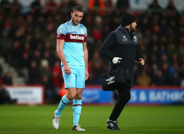 Injured Andy Carroll of West Ham