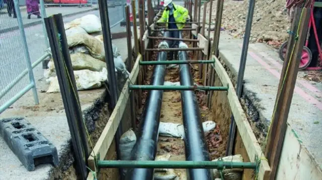 Pipeline is already being installed in trenches between the hospitals