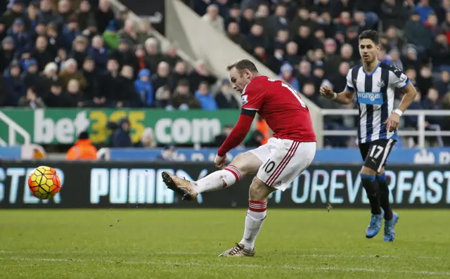 Wayne Rooney scoring v Newcastle United