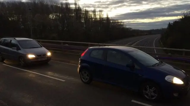 Cars on a bridge on the M1