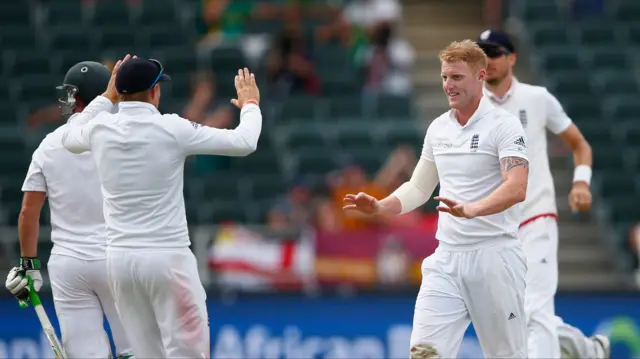 Ben Stokes celebrates the wicket of AB De Villiers