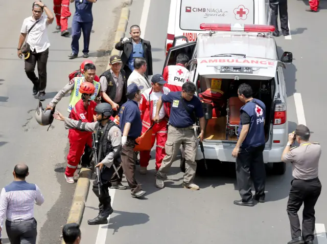 Ambulance personnel in Jakarta