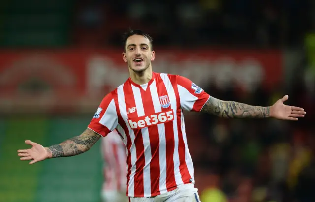 Joselu celebrates scoring against Norwich