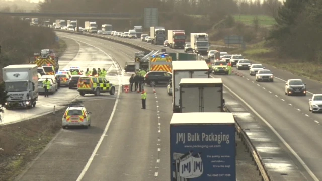 Scene of car fire on M11 in Cambridgeshire