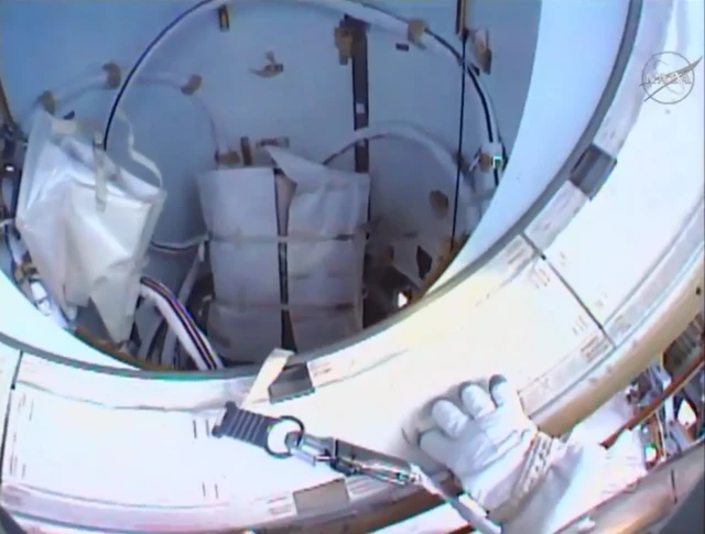 helmet camera view looking into the airlock