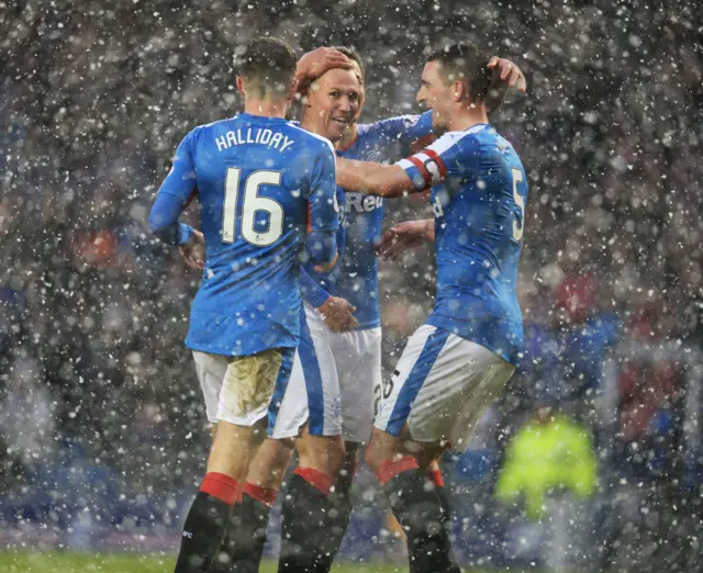 Rangers players celebrating