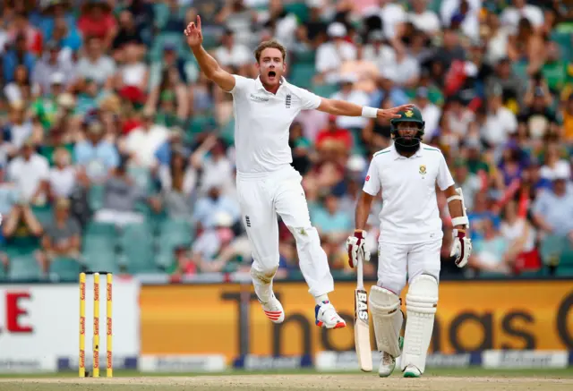 Stuart Broad reacts