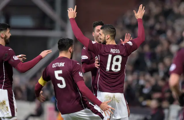 Hearts players celebrating