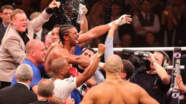 David Haye celebrates