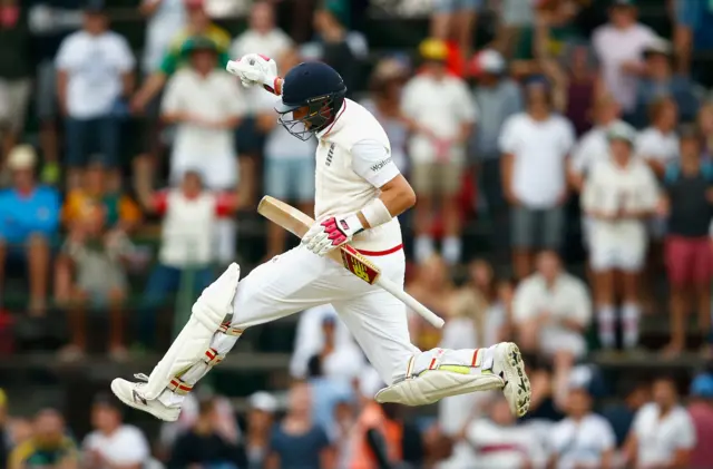 Joe Root celebrates natch win