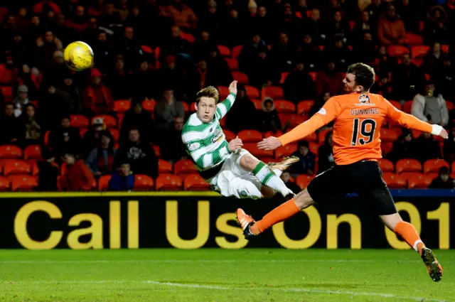 Kris Commons scores for Celtic against Dundee United