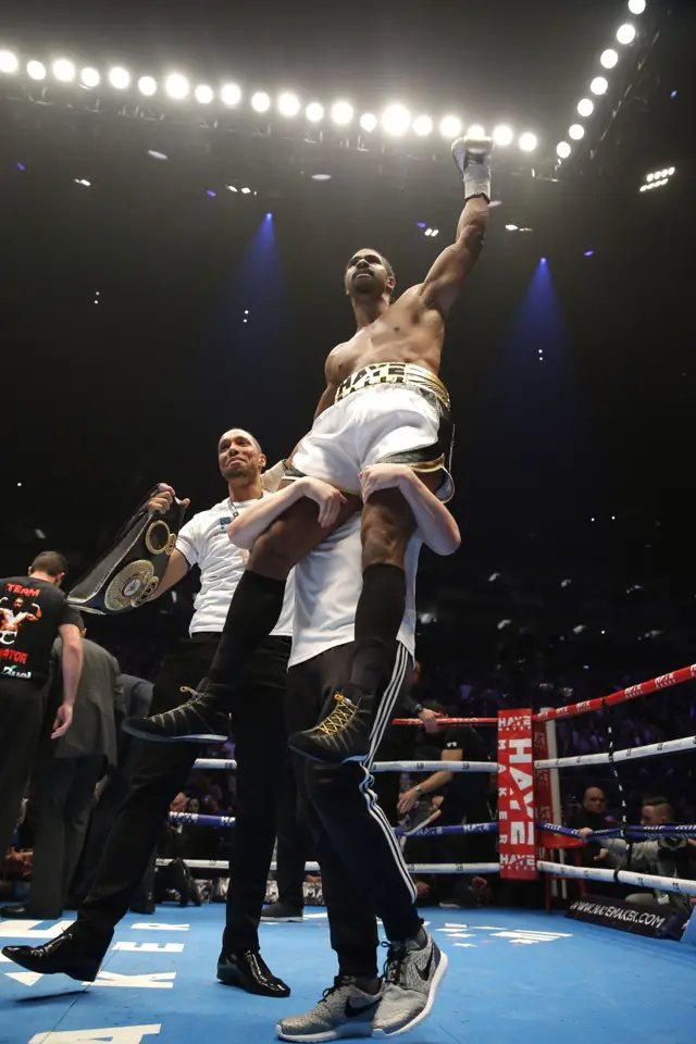 David Haye celebrates