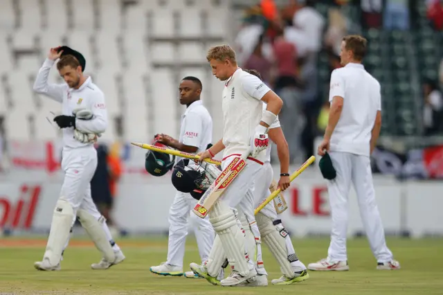 England leave the field after winning the test match series