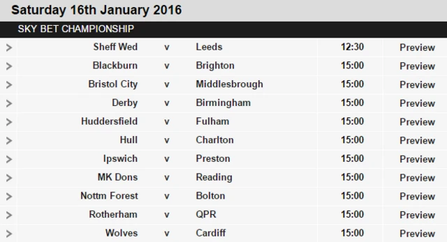 Saturday fixture list